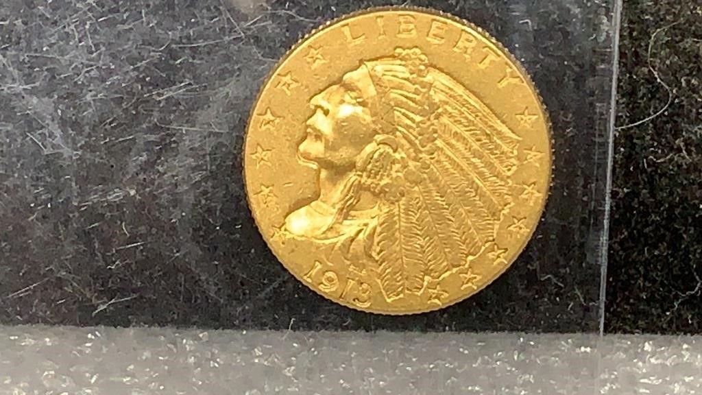 Gold: 1913 $2.50 Indian Head Gold Coin