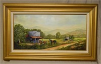 Western Motif Oil on Canvas, Signed.