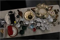 Shelf lot; mirror(candle), sterling candlestands,