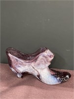 Fenton Purple Slag glass cat shoe