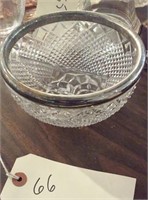pressed glass bowl  w metal rim