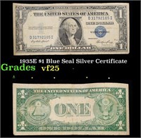 1935E $1 Blue Seal Silver Certificate Grades vf+