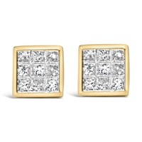 14K Gold Princess Cut Diamond Studs with Screw Bac