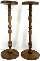 2 Antique Turned Wood Candle Holders