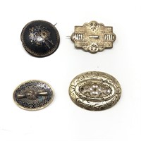 4 Victorian Pins Gold Filled Engraved Mourning