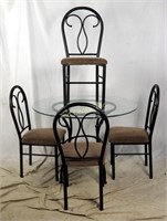 Round Glass Top Dining Table & 4 Black Chairs