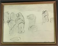 Katherine Langley CLAM DIGGERS Charcoal Signed 77