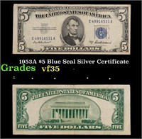 1953A $5 Blue Seal Silver Certificate Grades vf++