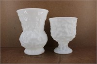 Vtg E. O. Brody Textured Milk Glass Vase & Bowl