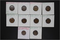 Ten Indian Head Pennies consecutive dates 1900 -