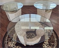 48 - COFFEE & 2 SIDE TABLES W/ GLASS TOPS