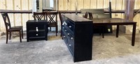 assorted furniture: table and chairs, dresser,