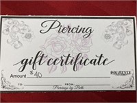 $40 piercing gift certificate  @ Ink style studio