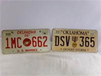 (2) Expired Oklahoma Military License Plates