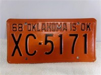 Black on Orange 1968 Oklahoma is OK License Plate