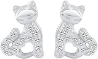 Cute .24ct White Sapphire Cute Cat Stud Earrings