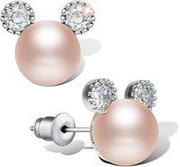 Cute .12ct Topaz & Light Pink Pearl Mouse Earrings