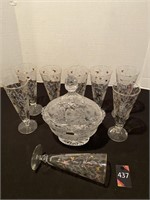 Covered Candy Dish & Pilfer Glasses