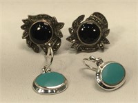 Sterling Silver earrings with Onyx, Marcasite and
