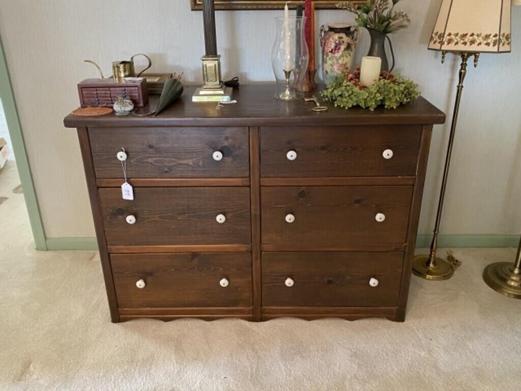 Pine 6 Drawer Chest 35 1/2"H x 51 1/2"L x 21 1/2"D