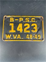 1948-49 WEST VIRIGNIA T-PSC LICENSE PLATE #1423