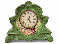 Antique Green Porcelain Mantle Clock Case