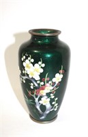 Cloisonné Chinese green vase with flowers