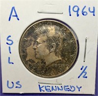 Beautifully Toned U.S. 1964 Silver 1/2 Dollar