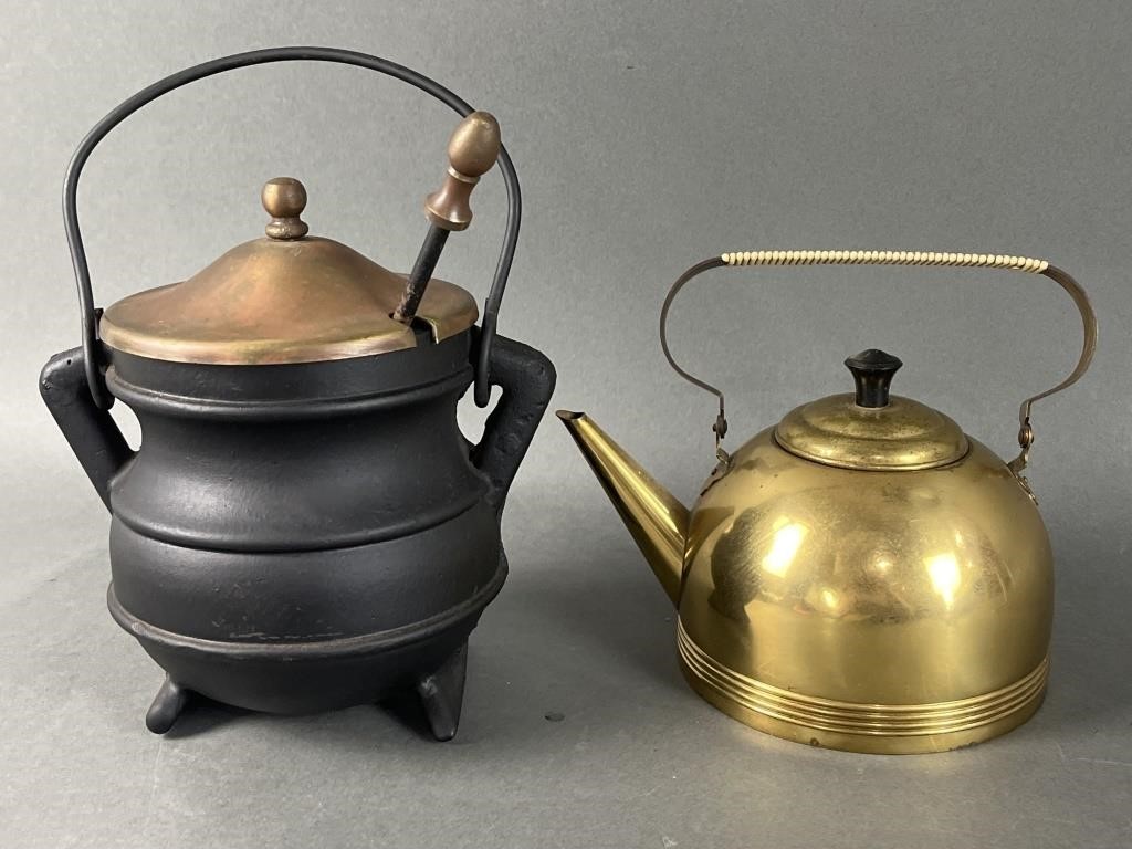 Vintage Kettle and Cast Iron Smudge Pot