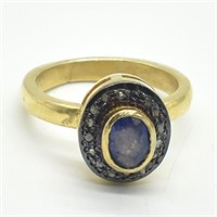 Silver Blue Sapphire Diamond(1.55ct) Ring