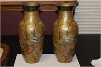 A Pair of Enamel on Brass Vases