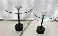 2 Glass Side Tables w/ Metal Bases