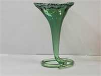 Green Art Glass Trumpet Vase