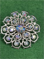 Silver Tone AB Crystal Vintage Brooch Pin