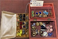 34 Pairs Vintage Earrings + 2 Jewlery Boxes