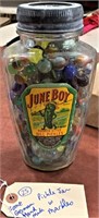 Pickle Jar w/ over 250 old marbles