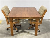 Solid Oak Table W/ Two Rolling Chairs