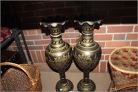 PAIR OF INDIAN ETCHED BRASS VASES