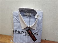NEW Simon Chang Blue S/S Strip Mens Shirt Sz 16