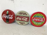 3 Round Metal Coca-Cola Signs