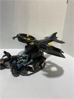 Batman, helicopter and motorcycle