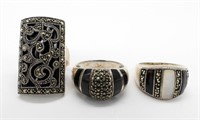 (3) BLACK & SPARKLY STERLING RINGS