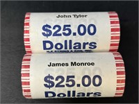 Two $25 Rolls Presidential US Dollars