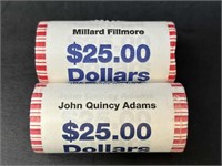 Two $25 Rolls Presidential US Dollars