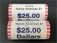 Two $25 Rolls Presidential US Dollars