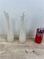 Two iridescent Bud vases