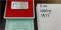 1977 1000 GRAIN / 2OZ CHRISTMAS INGOT STERLING