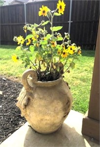 Heavy Terra Cotta Planter with Live Sun Flowers