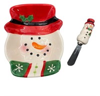 Snowman Ceramic Plate & Spreader