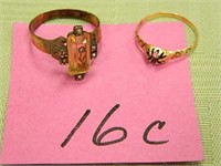(2) 14kt, 5.0 gr. 1920's Style Yellow Gold Rings,